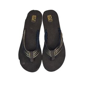 Teva Mush Adapto Strappy Brown & Blue Wedge Flip Flop Sandals Size 10